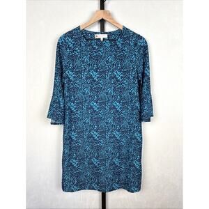 Jude Connally Margot Shift Dress M Teal Blue Jude Cloth Geometric Flare Sleeve